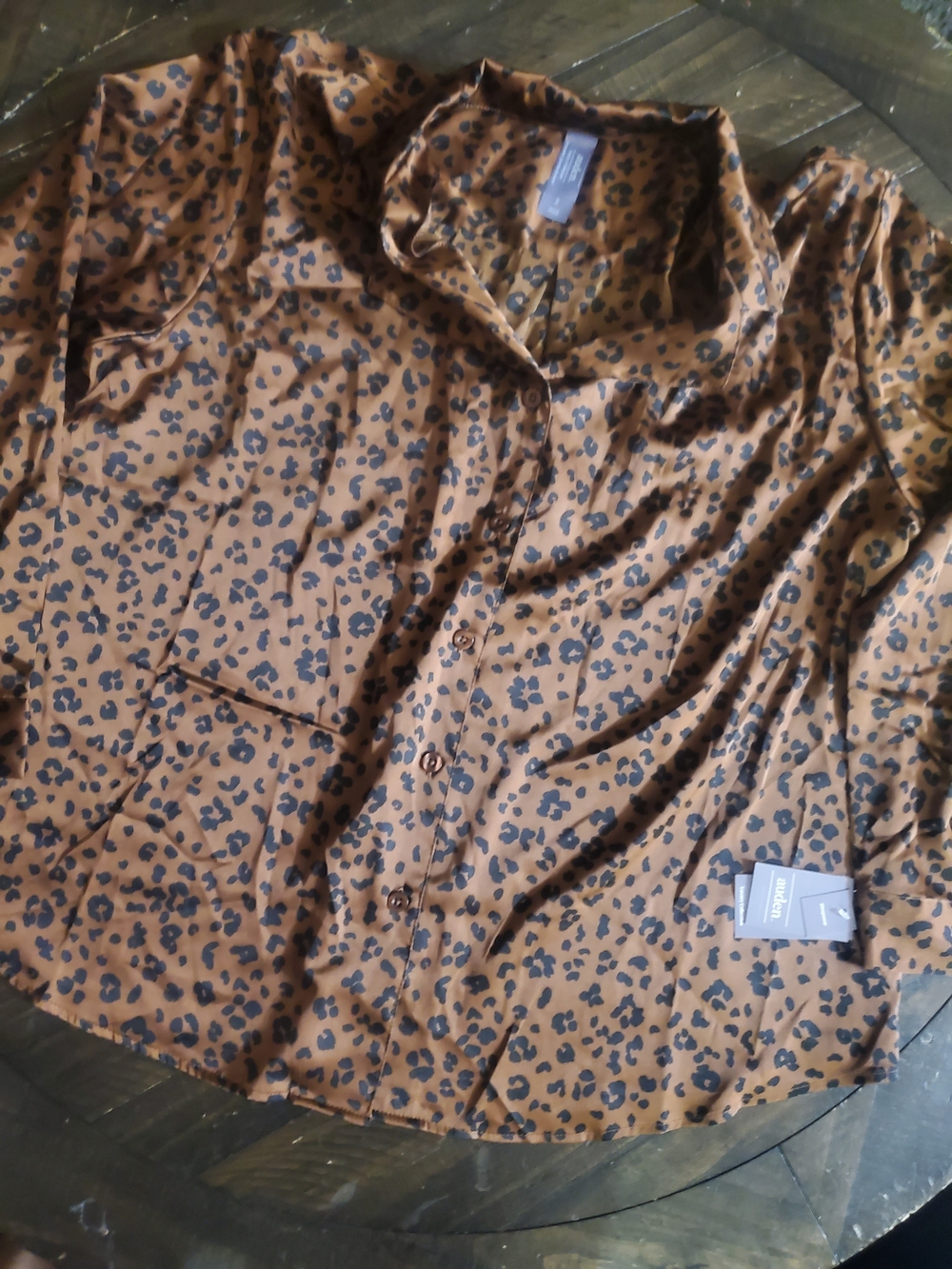 Auden Brown Leopard-Print Satin Pajama Top